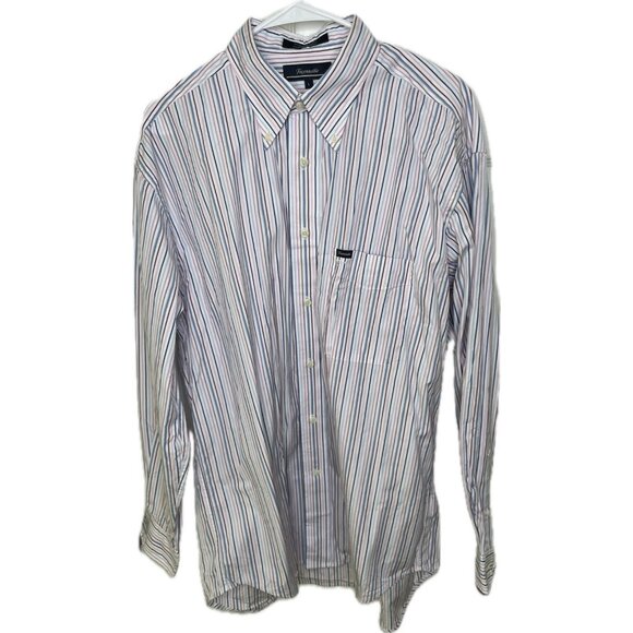 Faconnable Shirt Mens Button Down Shirt Short Sleeve Casual Blue Pink Striped L - Picture 1 of 7